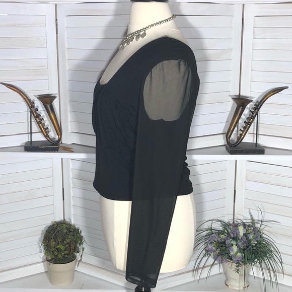 ASOS Design Black Mesh Long Sleeve Square Neck Top 22 - Picture 6 of 12